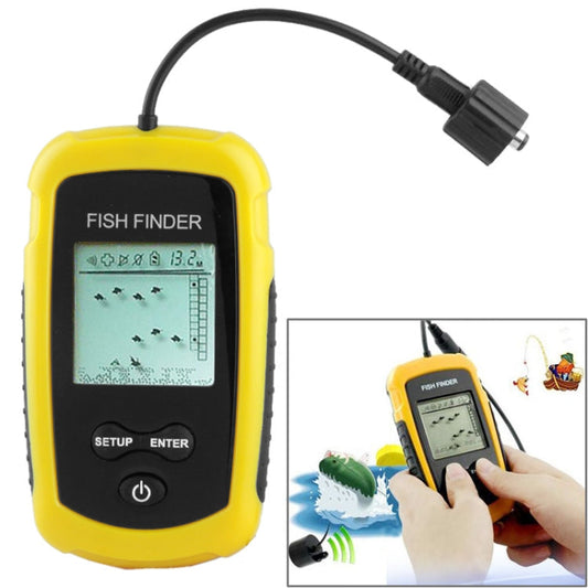 Frendorf | Tragbarer Fischfinder mit 2,0 Zoll Display, Tiefenmessungen von 2,0 bis 328 Fuß (0,6-100m) (Gelb)