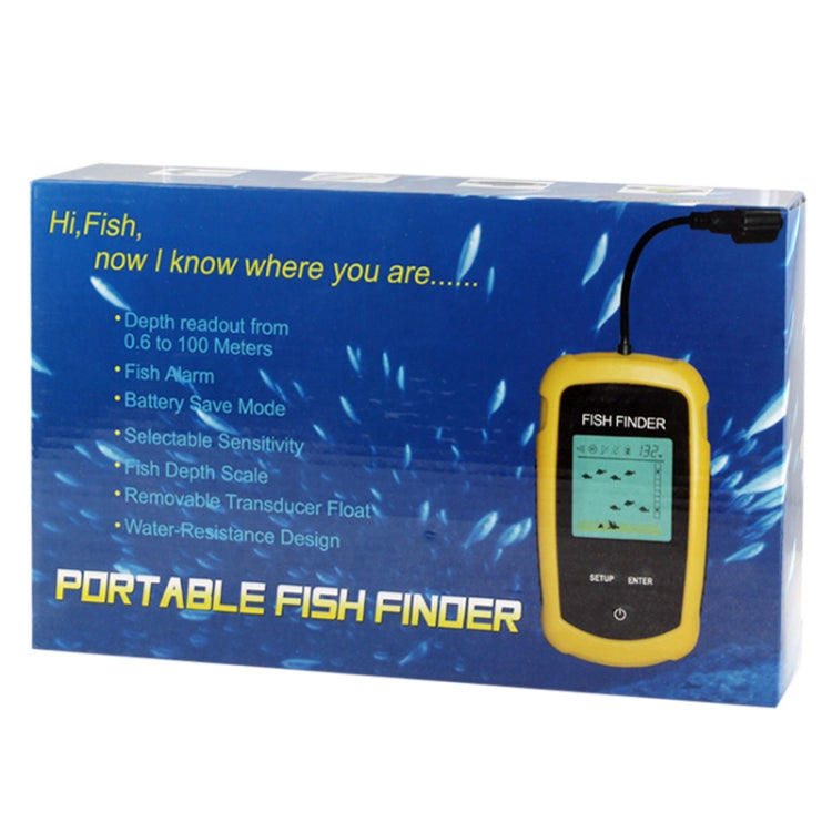 Frendorf | Tragbarer Fischfinder mit 2,0 Zoll Display, Tiefenmessungen von 2,0 bis 328 Fuß (0,6-100m) (Gelb)
