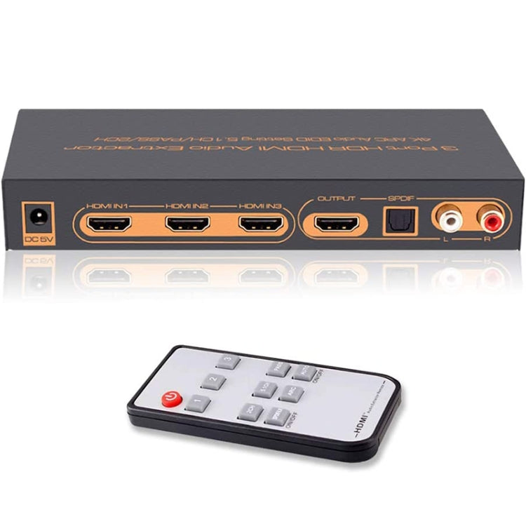 Frendorf | 3 Ports HDMI/MHL Audio Extractor mit IR-Fernbedienung, 4K ARC Audio EDID-Einstellung 5.1ch / PASS / 2ch