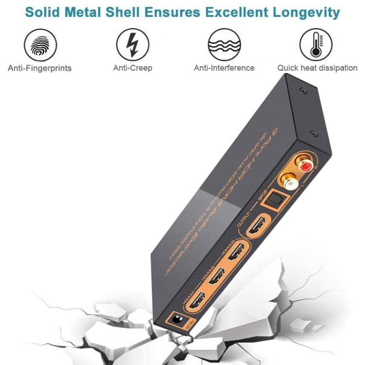 Frendorf | 3 Ports HDMI/MHL Audio Extractor mit IR-Fernbedienung, 4K ARC Audio EDID-Einstellung 5.1ch / PASS / 2ch