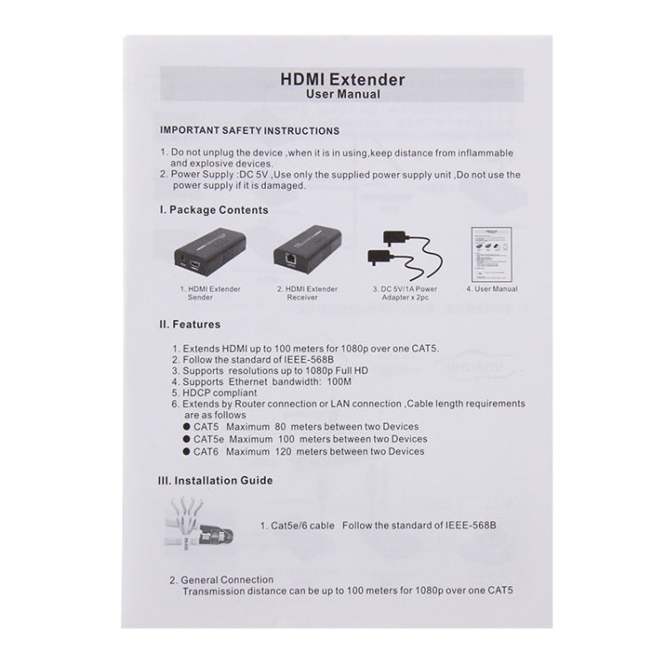 Frendorf | HDMI-Extender über ein einzelnes UTP CAT5e/6-Kabel, Übertragungsdistanz: 100m