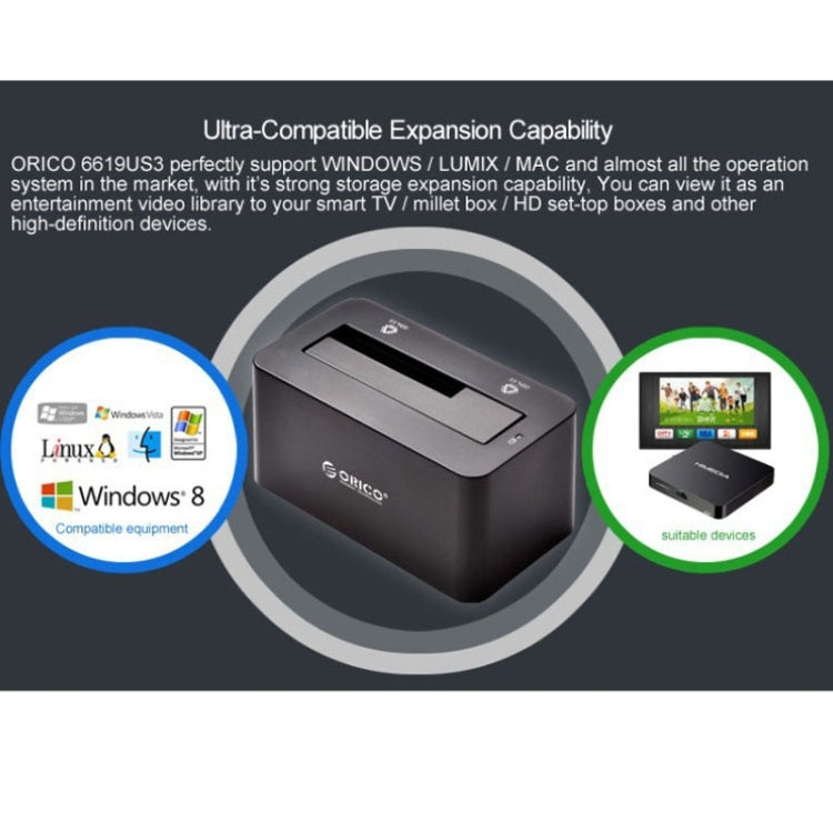 Frendorf | ORICO 6619US3 5Gbps Super Speed USB 3.0 zu SATA Festplatten-Dockingstation für 2,5 Zoll / 3,5 Zoll Festplatte (Schwarz)