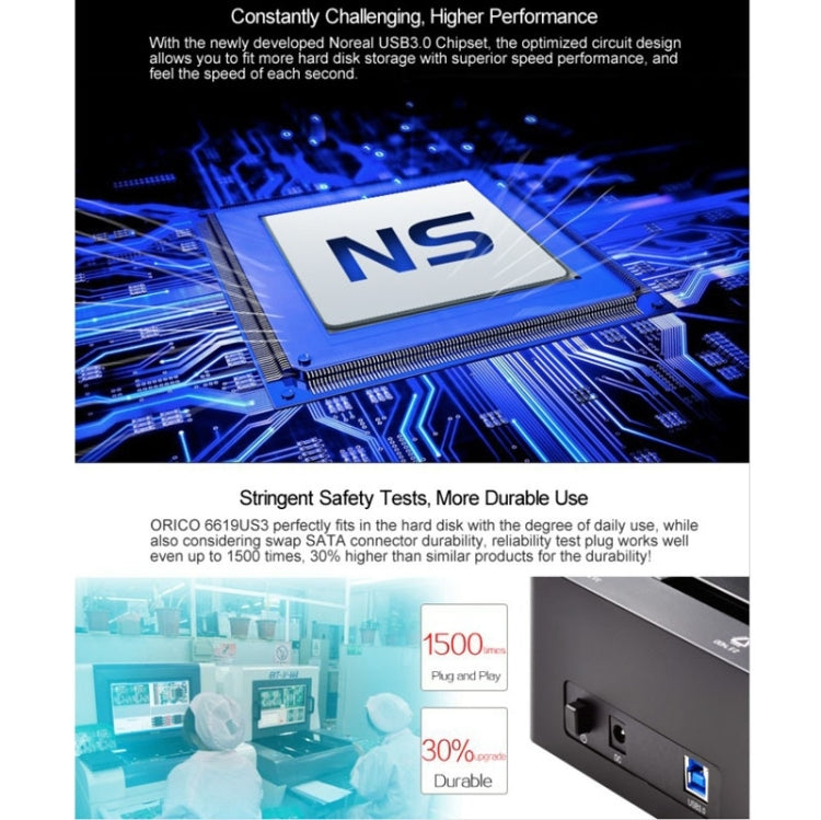 Frendorf | ORICO 6619US3 5Gbps Super Speed USB 3.0 zu SATA Festplatten-Dockingstation für 2,5 Zoll / 3,5 Zoll Festplatte (Schwarz)