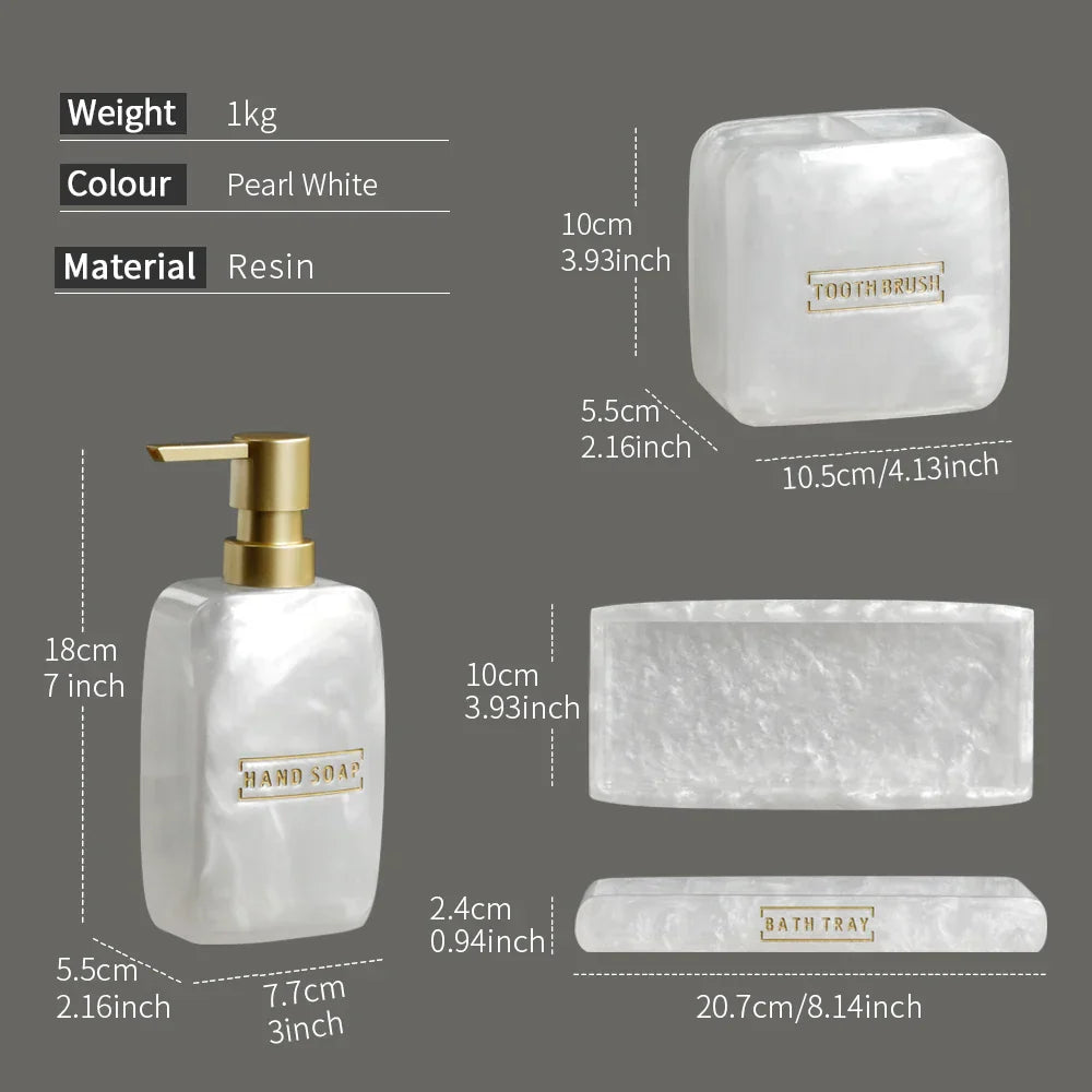 Frendorf | LustraPearl Badezimmer-Set 3-teilig | Elegantes Perlmutt-Design | Luxuriöse Badaccessoires