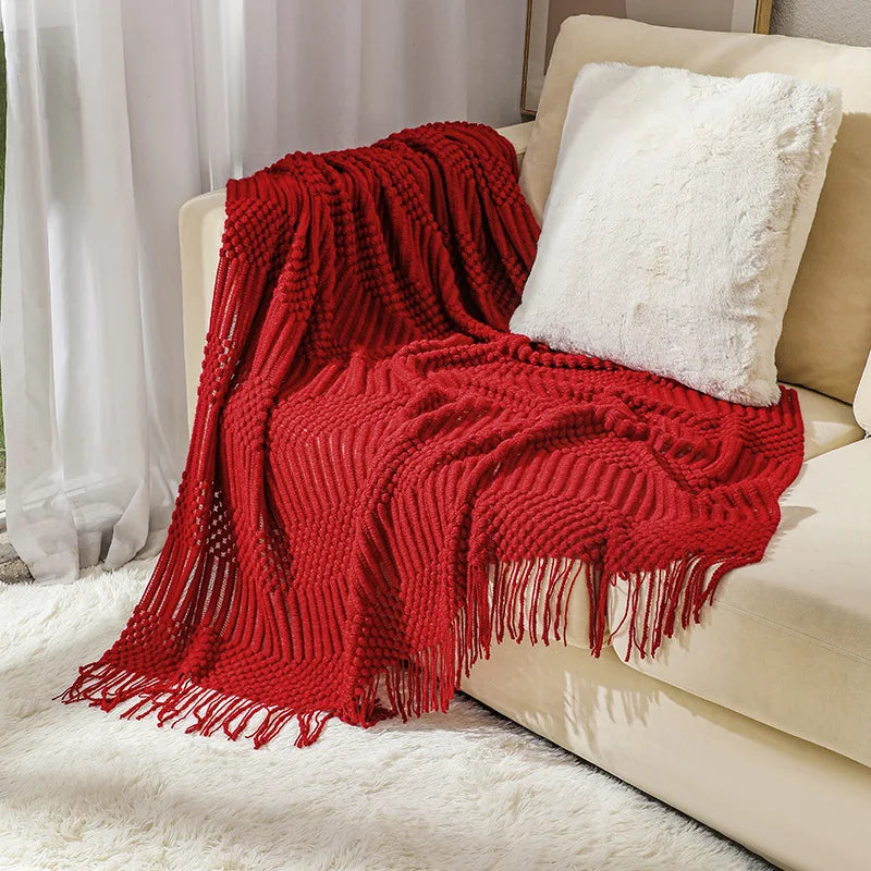 Gemütliche lila Diamant Strickdecke