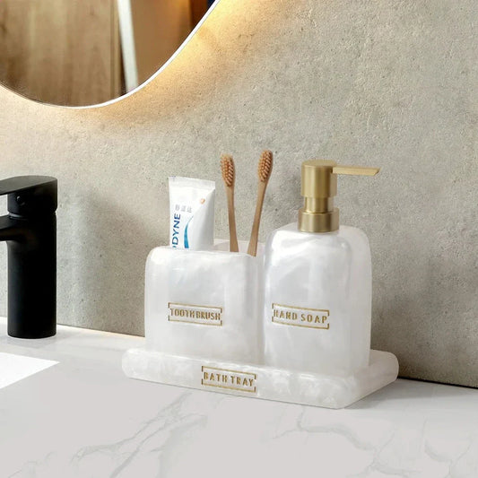 Frendorf | LustraPearl Badezimmer-Set 3-teilig | Elegantes Perlmutt-Design | Luxuriöse Badaccessoires