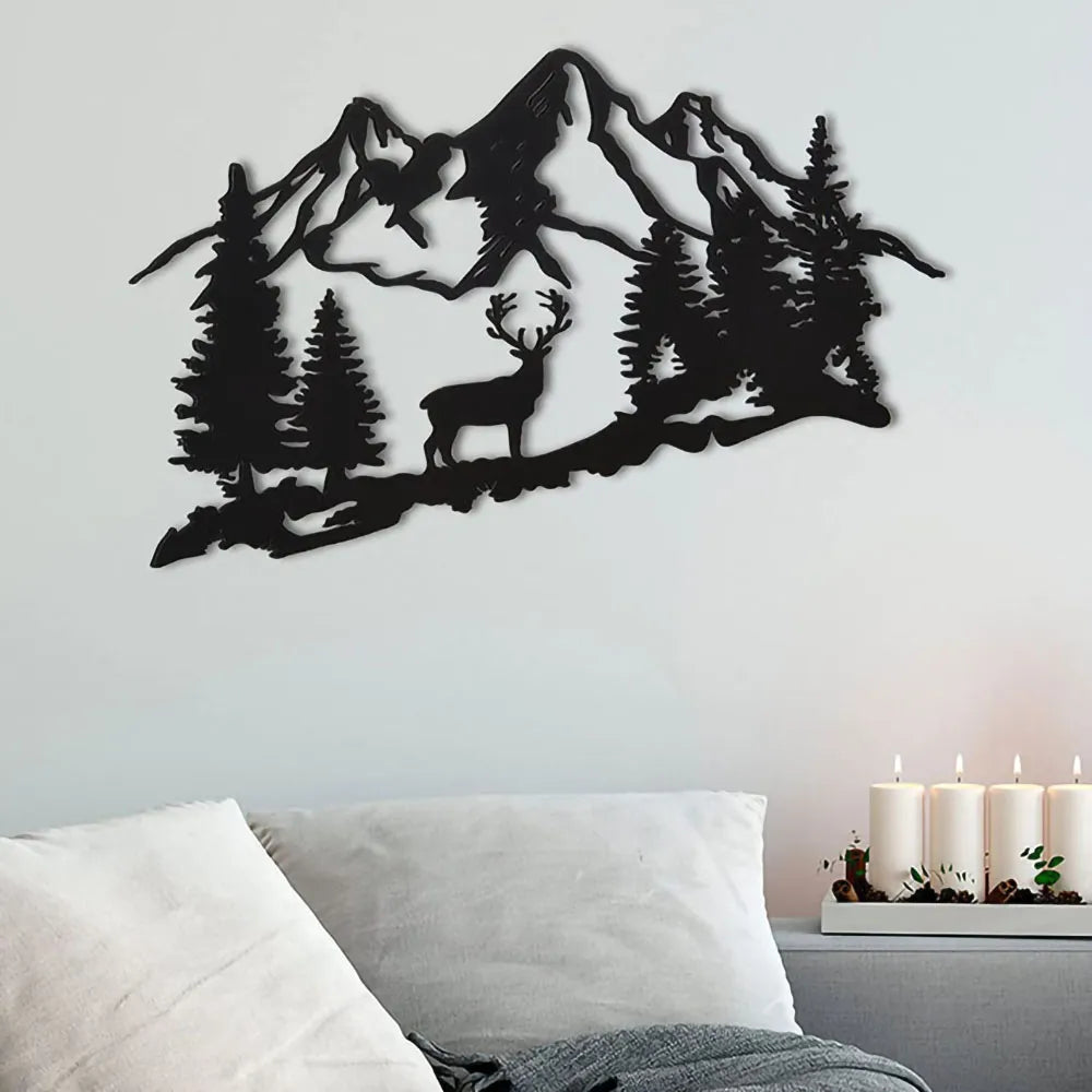 Wald Elch Metall Wandkunst Schild Bauernhaus Hängehängedekor Schwarzes Ausschnittschild Heimatbüro Wohnzimmer Schlafzimmer Dekoration