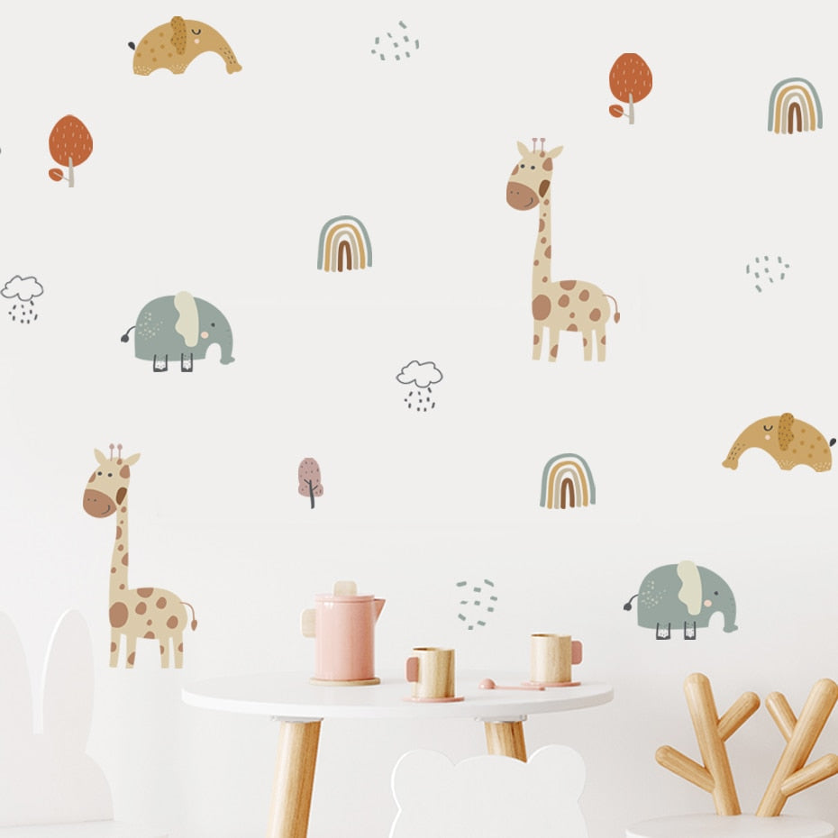 Frendorf | Cartoon Wandtattoo Giraffe Elefant Regenbogen