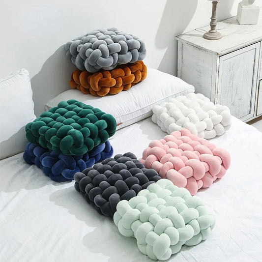 Wohnzimmer Weicher Plüsch Knoten Kissen Sofa Kissen Einfarbig Quadratisch Handgewebtes Zuhause Wurfkissen Quadratisches Gewebtes Sitzkissen Kissen