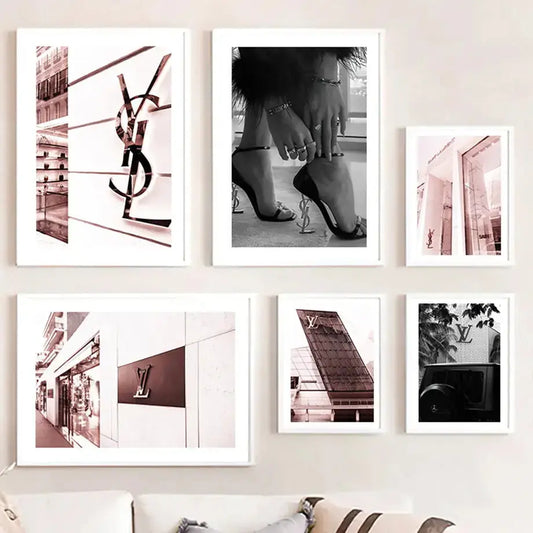 Luxus Geschäft Rosa Schwarz Straße Landschaft Kunst Leinwand Malerei Mode Romantisch Frankreich Poster Wand Bilder Für Wohnzimmer Dekor