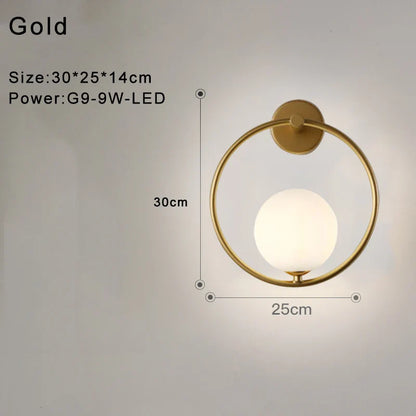 Frendorf | Innenglasball-LED-Wandleuchte – Moderne Wandleuchte mit G9 9W Birne für Schlafzimmer, Küche und Wohnzimmer - Schwarz & Gold Design