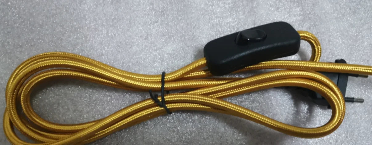 Frendorf | 220V AC Stromkabel mit europäischem Stecker und Schalter – Klassisches Stofftextil umhülltes Flex-Verlängerungskabel für Tischlampe