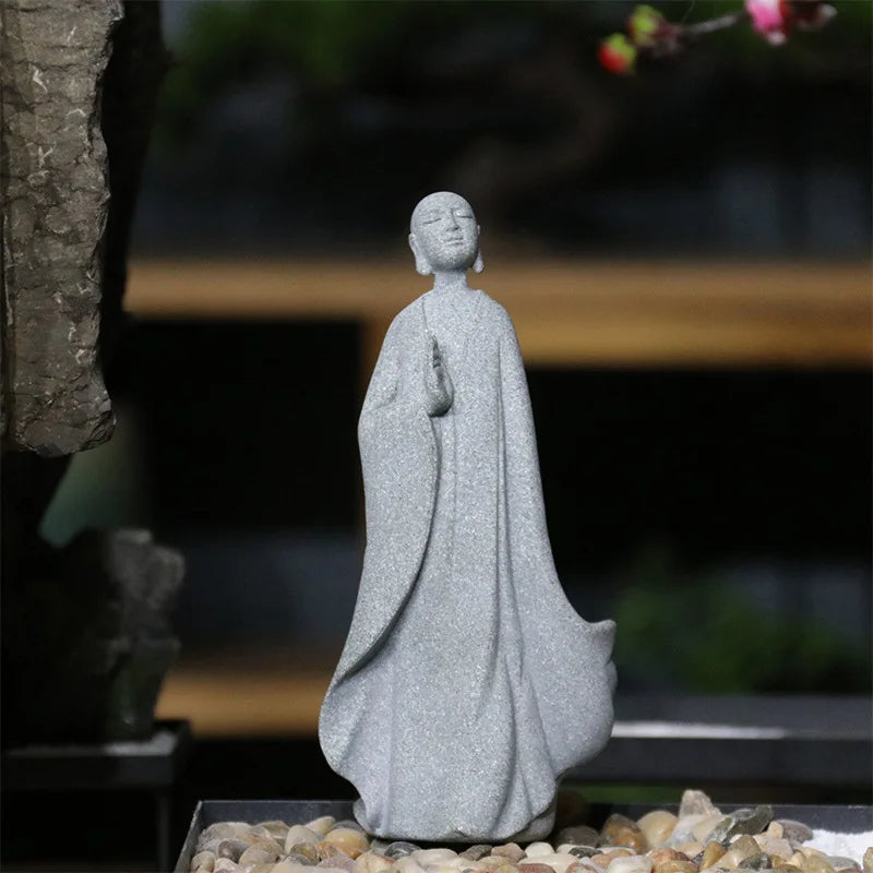Frendorf | TranquilStone Buddha Figuren Set | Meditative Mönchs Statuen | Zen Garten Dekoration | Achtsamkeit & Feng Shui Deko für Zuhause