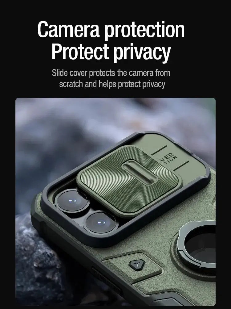 Frendorf | 360 CamShield Armor Ring-Kickstand-Hülle in Militärqualität für iPhone 15 Pro | 15 Pro Max