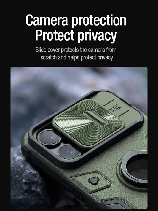 Frendorf | 360 CamShield Armor Ring-Kickstand-Hülle in Militärqualität für iPhone 15 Pro | 15 Pro Max