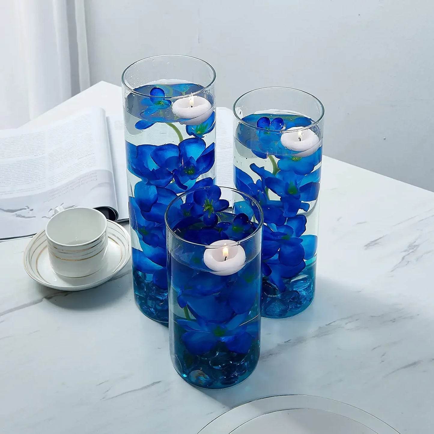 Frendorf | 10 Stück künstliche blaue Orchideenblumen mit langen Stielen – Großpackung dekorative falsche Schmetterlingsorchideen für Hochzeiten und Wohnkultur