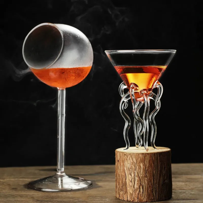 Frendorf | AquaSpirits Kreatives Cocktailglas | Transparentes Design mit Strohhalm | Pufffisch, Oktopus, Schwan & Vogel | Perfekt für Party & Bar