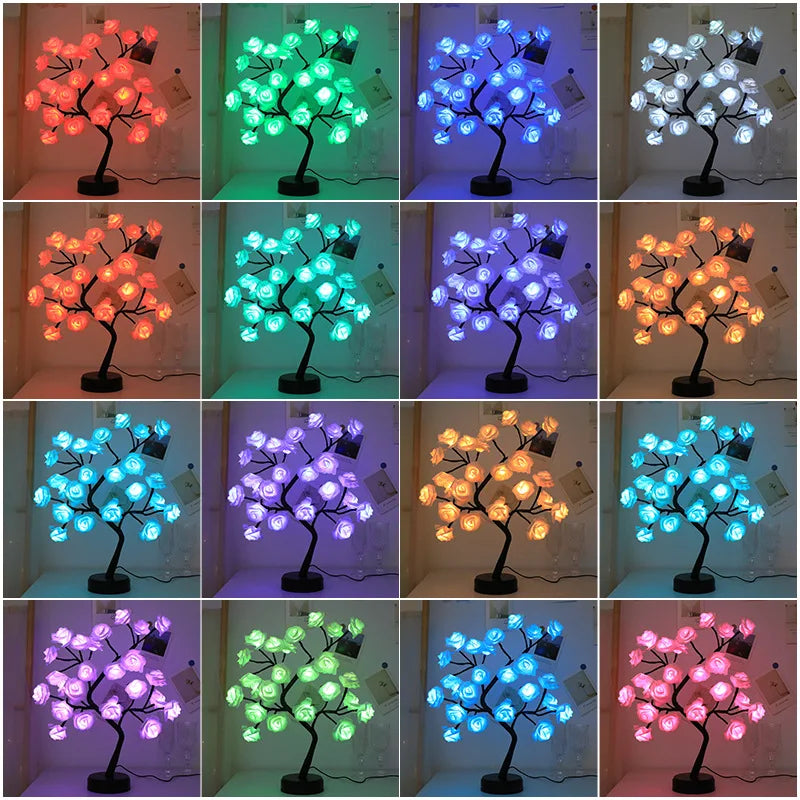 RGB Rose Blume Baum Lichter 24LED USB Batterie Tischlampe Feen Nachtlicht Zuhause Party Weihnachten Hochzeit Schlafzimmer Dekoration Geschenk