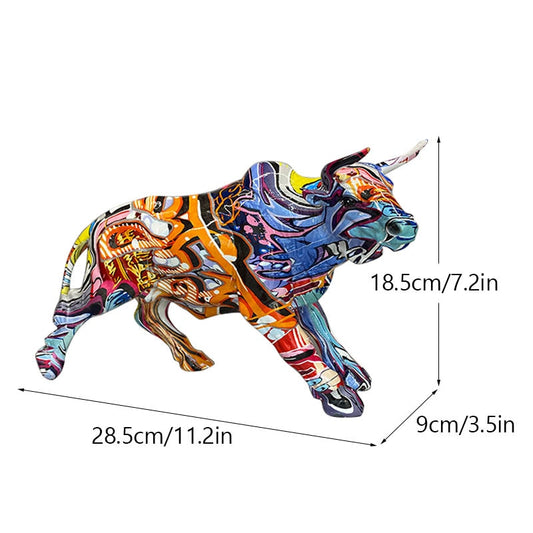 Graffiti-Malerei Harz Bull Figuren Home Wohnzimmer Schlafzimmer Büro Desktop Feng Shui Ornamente Sammlung Statuen