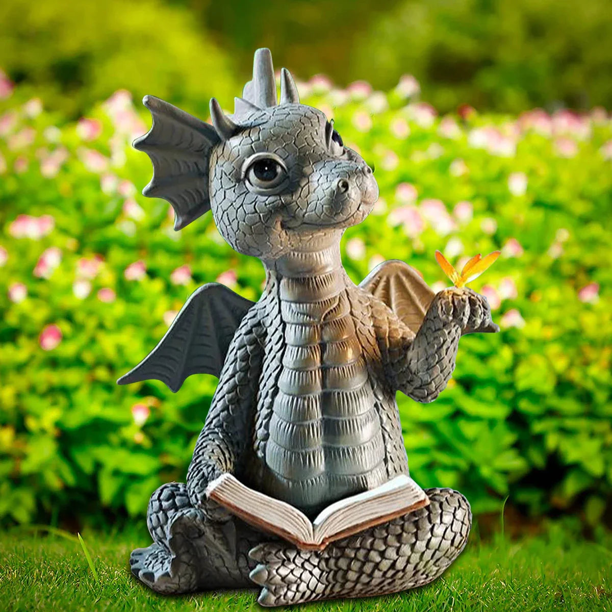 Garten Lese Buch kleiner Drache Skulptur süße Drachen Statuen Harz Drachen Skulpturen Kunst Ornament für Rasen Hof Haus Dekor