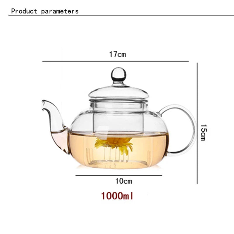1000ml hitzebeständige Glas-Teekanne, Glas-Teekanne mit Infuser Teeblatt Kräuterkaffeekanne Teeset Praktische Flasche Blumentasse