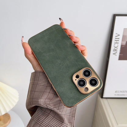 Frendorf | Leder Premium MagSafe Apple iPhone Hülle mit galvanisiertem Rahmen | Goldener Rahmen Case, Kameraschutz - Schutzhülle für iPhone 15, 14 Pro Max Plus