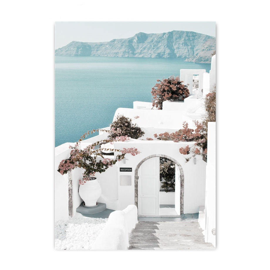 Venice Amalfi Küstenstadt Wasserfall Leinwandposter | Nordisches Schlafzimmer Wandkunst für Wohnzimmer Wohnkultur