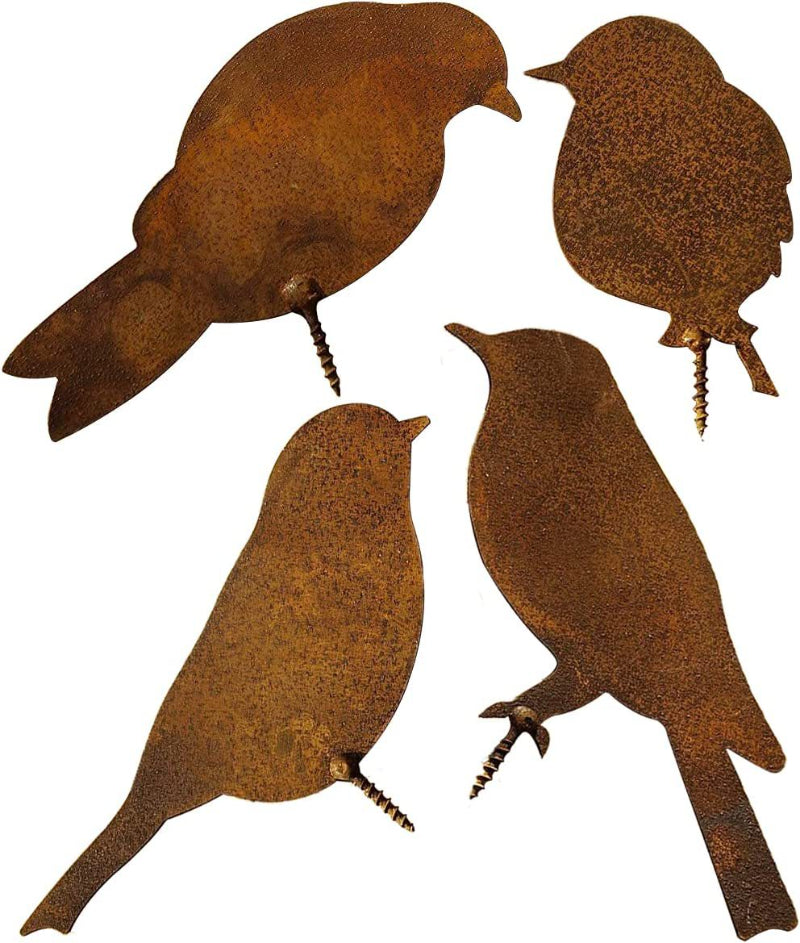Frendorf | 4-teiliges rustikales Metallvogel-Set Zaun Dekor
