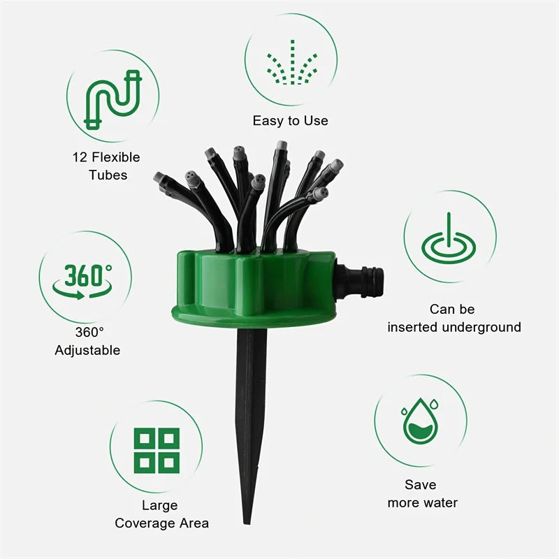 Frendorf | 12-in-1 Gartenbewässerungssystem – Einstellbarer Sprinkler mit 360-Grad-Bewässerung