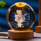 3D-geschnitzte Kristallstern-Sonnensystem-Tischlampe mit Holzsockel