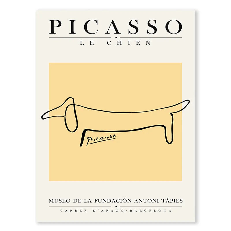 Picasso Colour Print Wall Art Cat Dog Line Canvas Painting Abstract Character Colour Block Poster Home Living Room Decoration