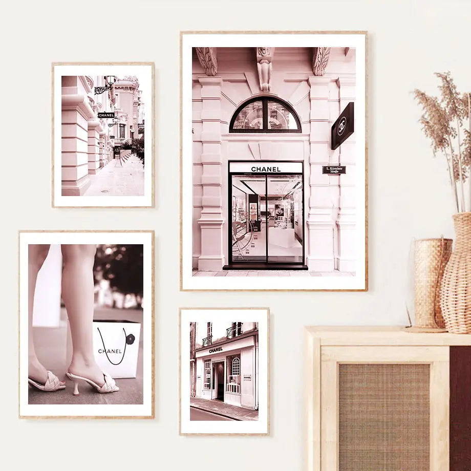Französischer Luxusladen Mode Nordischer Poster Parfüm Sexy Mädchen Straßenansicht Wandkunst Leinwandmalerei Wandbilder Wohnzimmer Dekor