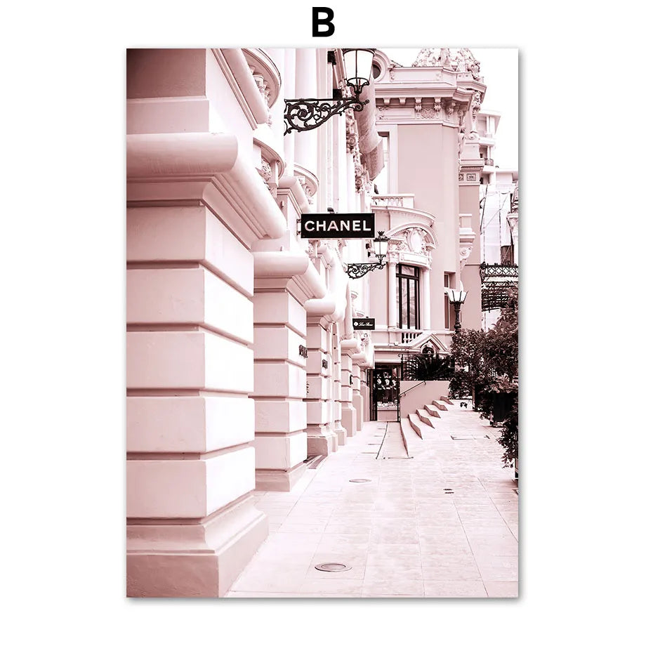 Französischer Luxusladen Mode Nordischer Poster Parfüm Sexy Mädchen Straßenansicht Wandkunst Leinwandmalerei Wandbilder Wohnzimmer Dekor