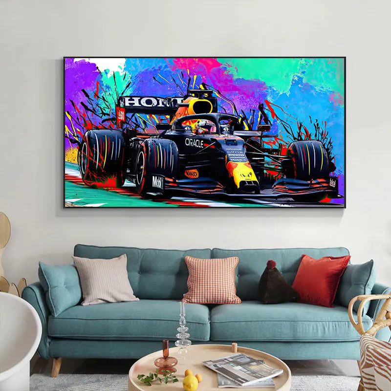 F1-Weltmeisterschaft Auto Malerei Poster Abstrakte Graffiti Wandkunst Leinwanddrucke Modulare Bilder Wohnraumdekoration