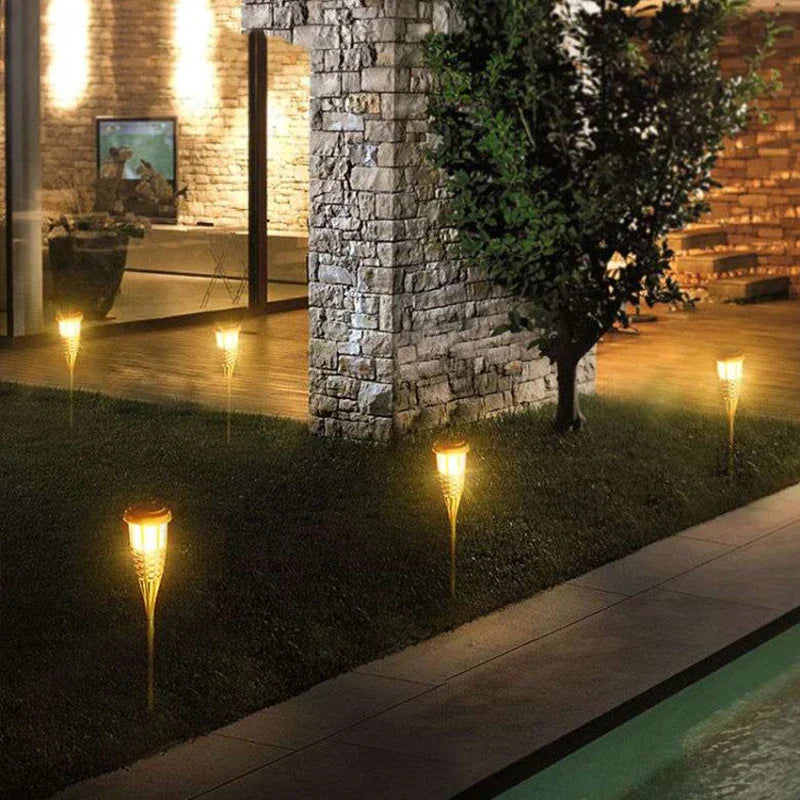 Frendorf | TikiGlow Solar-Fackel 5er-Set | Flammenoptik LED Gartenleuchten | Solarbetrieben | Dekoratives Licht für Außen