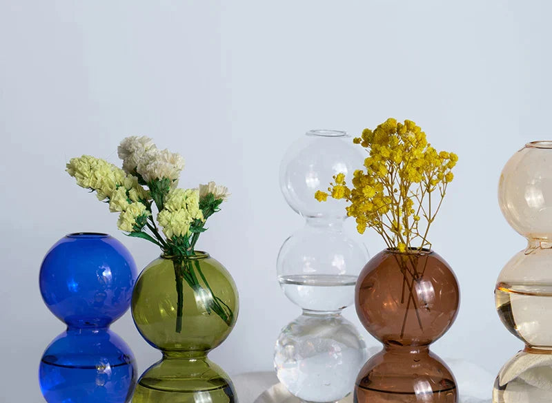 Glasvase Nordisches Wohndekor Blasenvase Kleine Vase auf Bunter Tischdekoration Geschenk Blaue Glasvase