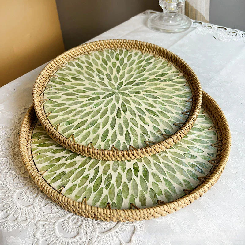 Lotusblatt Rattan & Muschel Obstkorb Tablett