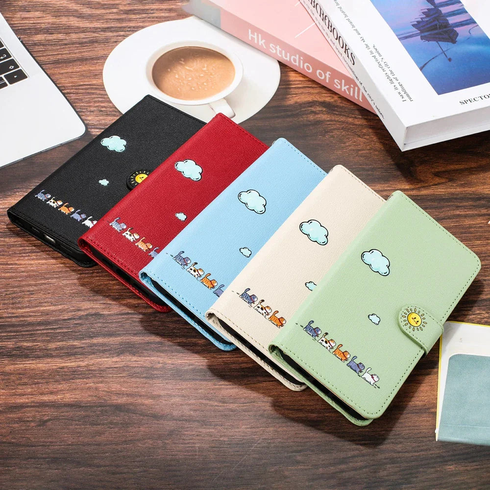 Frendorf | Katbedruckte magnetische Leder iPhone Flip Cover Geldbörse Hülle