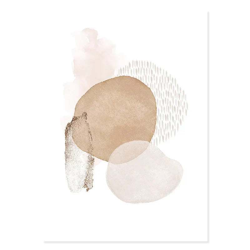 Frendorf | BohoBlush Aquarell Poster | Abstrakter Leinwanddruck in Beige, Rosa & Gold | Geometrische Wandkunst für Wohnzimmer & Dekoration
