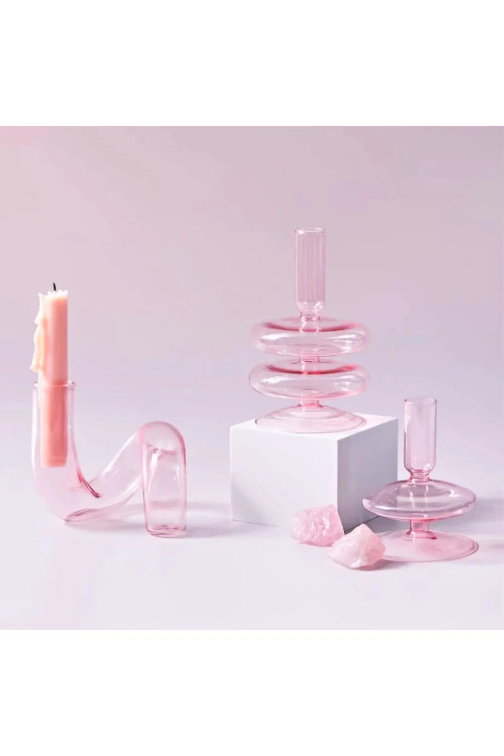 Pink Glass Taper Kerzenhalter