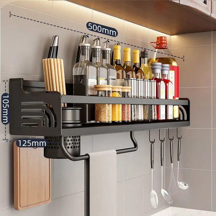 Wandmontierter Küchenorganisatorregal: Gewürzstorage Rack mit Messerhalter - Gewürz Essstäbchen Löffel Schaufelaufbewahrung