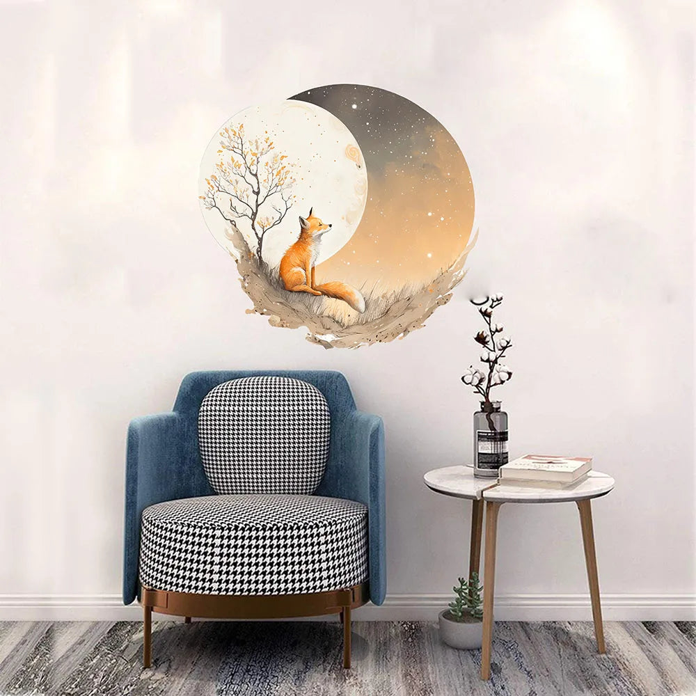 Fox Tree Moon Rund Wandaufkleber Wohnzimmer Schlafzimmer Dschungel Wald Tier Wandtattoo Wohnzimmer Wohnkultur