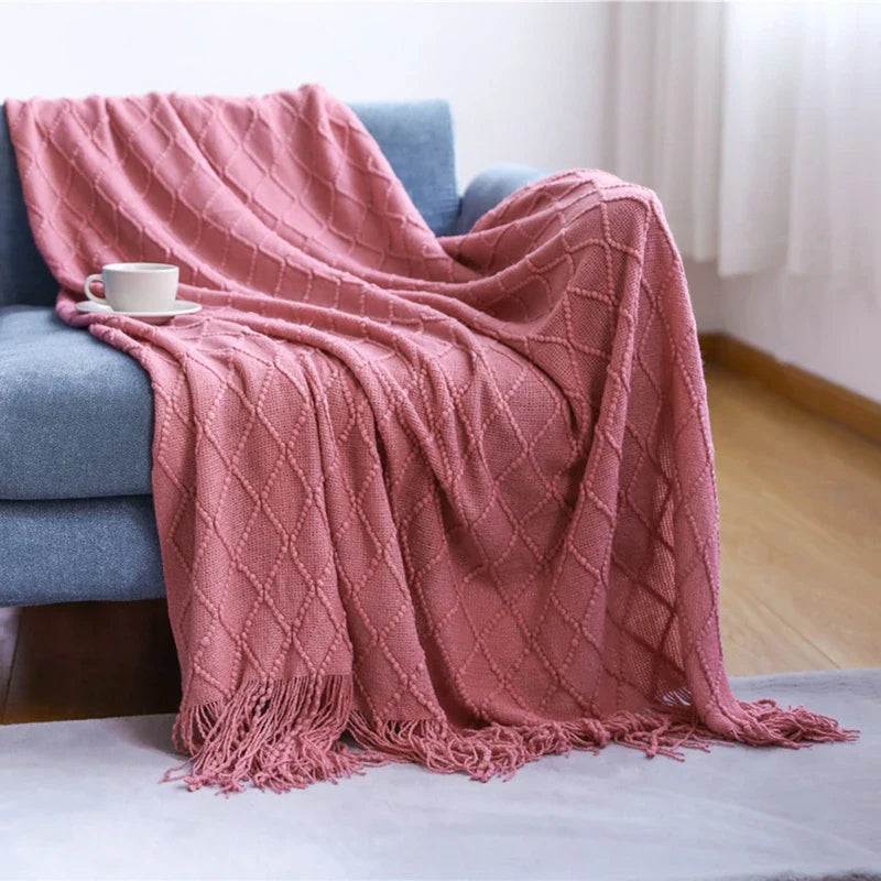 Gemütliche lila Diamant Strickdecke