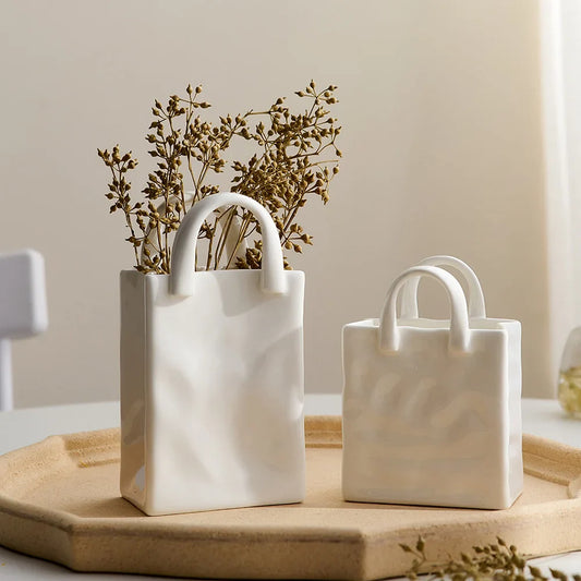Nordic Dekorative Vase Handtasche Keramik Vase Dekoration Zuhause Blumen für Dekor Tischdekoration Zubehör Raumdekoration Vase Geschenk