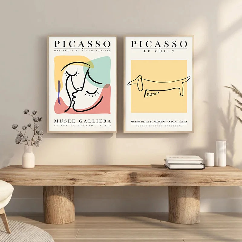 Picasso Colour Print Wall Art Cat Dog Line Canvas Painting Abstract Character Colour Block Poster Home Living Room Decoration