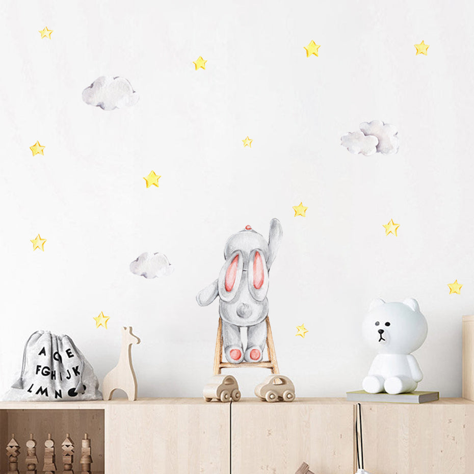 Frendorf | Cartoon Wandtattoos Hase Mond Sterne Wolken
