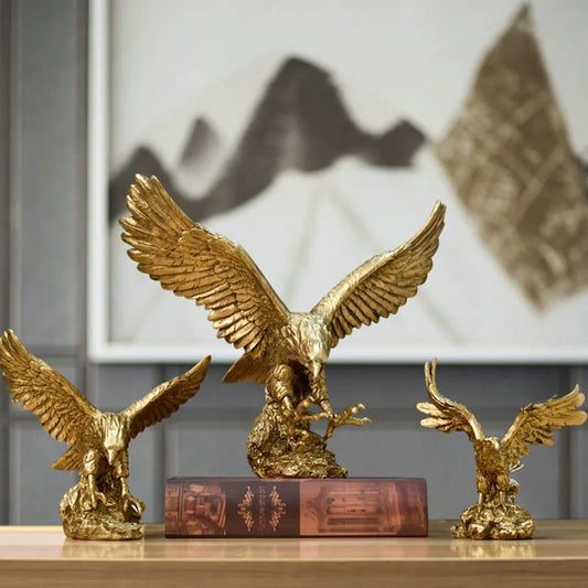 Resin Goldener Adler Statue Kunst Tier Modell Sammlung Ornament Zuhause Büro Schreibtisch Feng Shui Dekor Figuren einfach