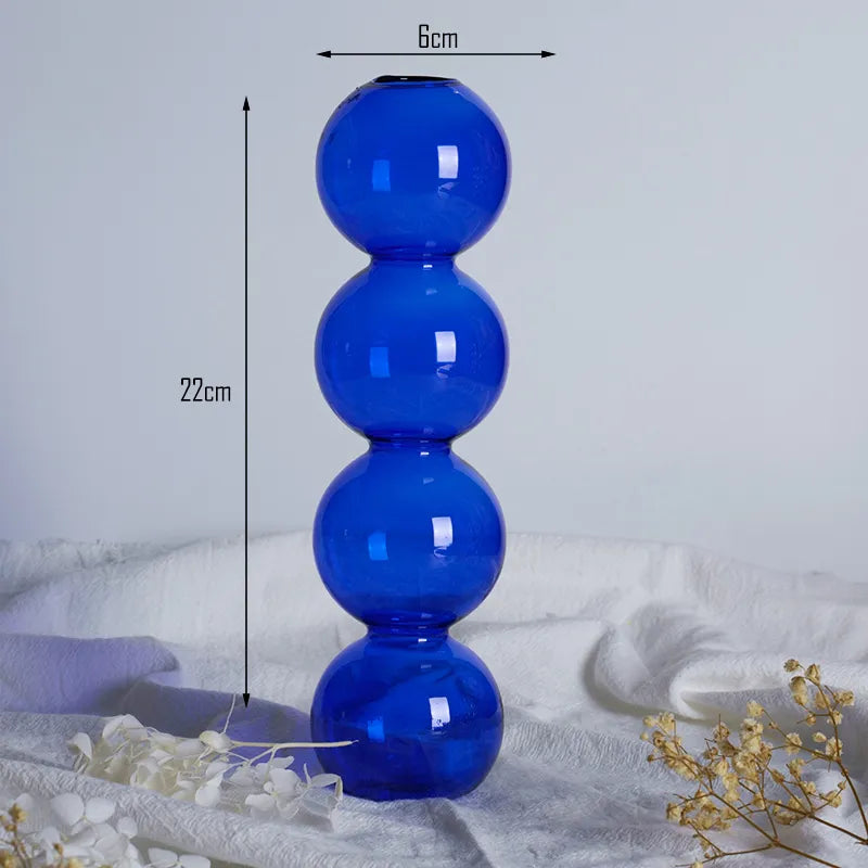 Glasvase Nordisches Wohndekor Blasenvase Kleine Vase auf Bunter Tischdekoration Geschenk Blaue Glasvase