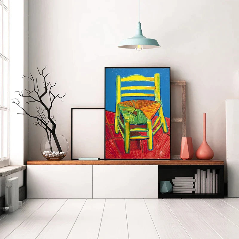 David Hockney Kunststil Bunte Stuhl Leinwanddruck Gemälde Plakat Wandbild Ornament Wohnzimmer Innenraum Wohnkultur