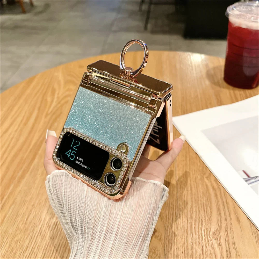 Frendorf | Gradient Glitter Diamond Samsung Z Flip Ring Halter Hülle